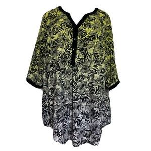 Catherines Top Blouse Shirt V Neck 3/4 Sleeve Ombré Yellow Tunic Pullover 0X 16W